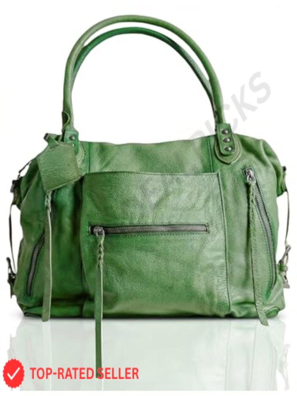 Large Vegan Leather Tote Bag with Zipper, Adjustable Strap, Fits 13" Laptop